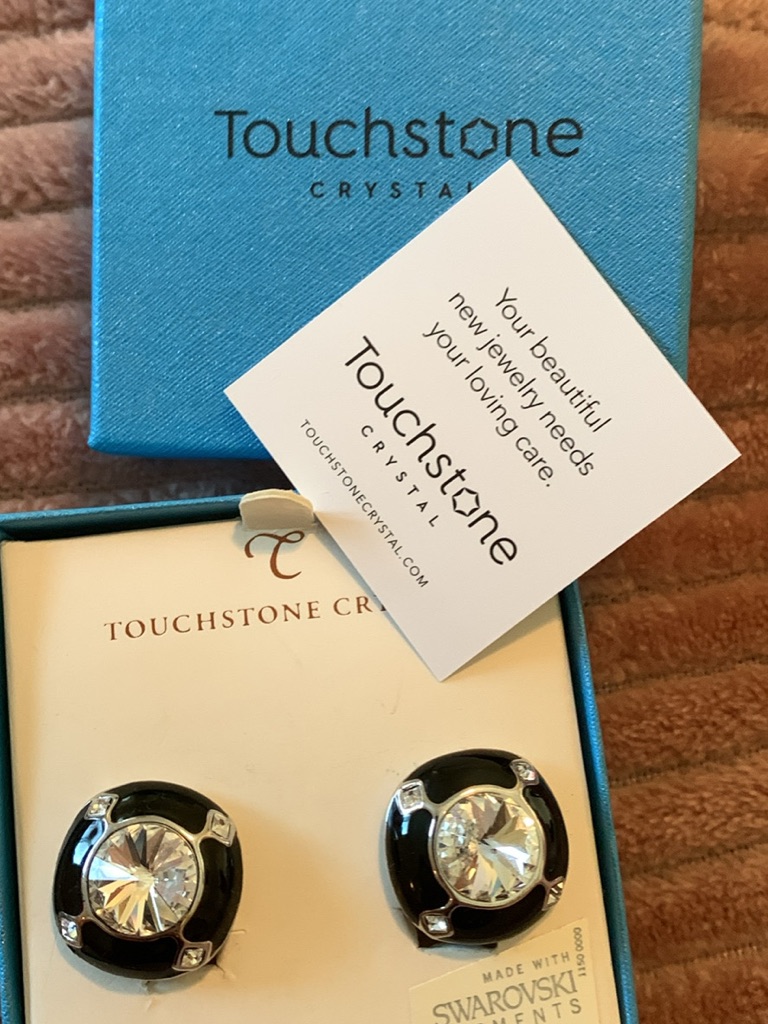 Touchstone Crystal Black And Clear Swarovski Crystal Stud Earrings